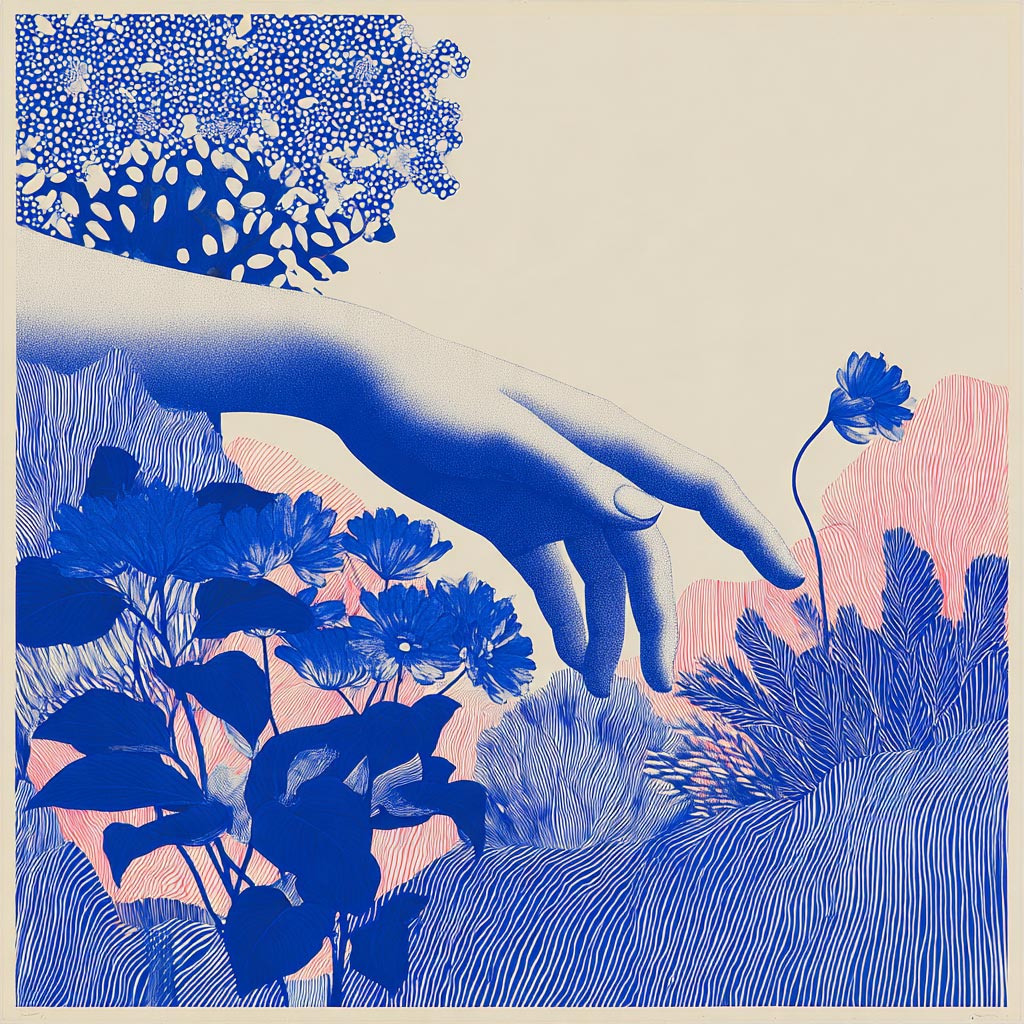 Illustration botanique IA pour une campagne beauté à Genève